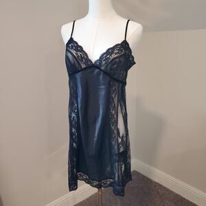 VTG Jonquil by Diane Samandi Nightgown Lingerie Wedding Black Lace Sheer Small